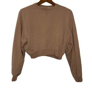 House Of Athlete Women’s XS Cropped Pullover Sweatshirt Light Brown Cotton